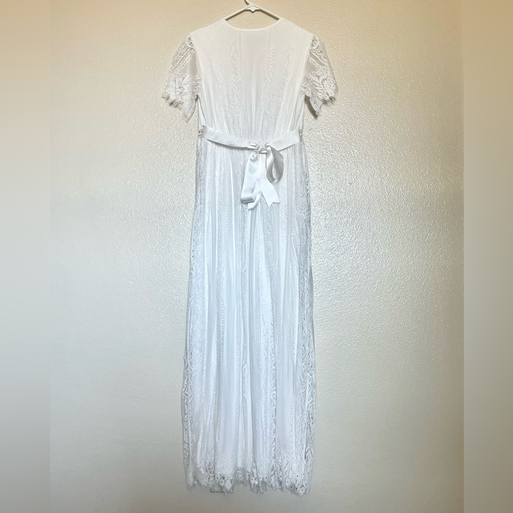 V Neck Floral Lace White Short Sleeve Boho Photoshoot Maternity Dress small - Picture 12 of 12